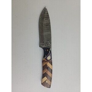 Damascus Steel Hunting Knife Fixed Blade w/ Leather Sheath New